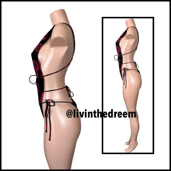 INDAH Heart of Gold Skimpy One Piece Red Roses SZ L $176 - Picture 6 of 13
